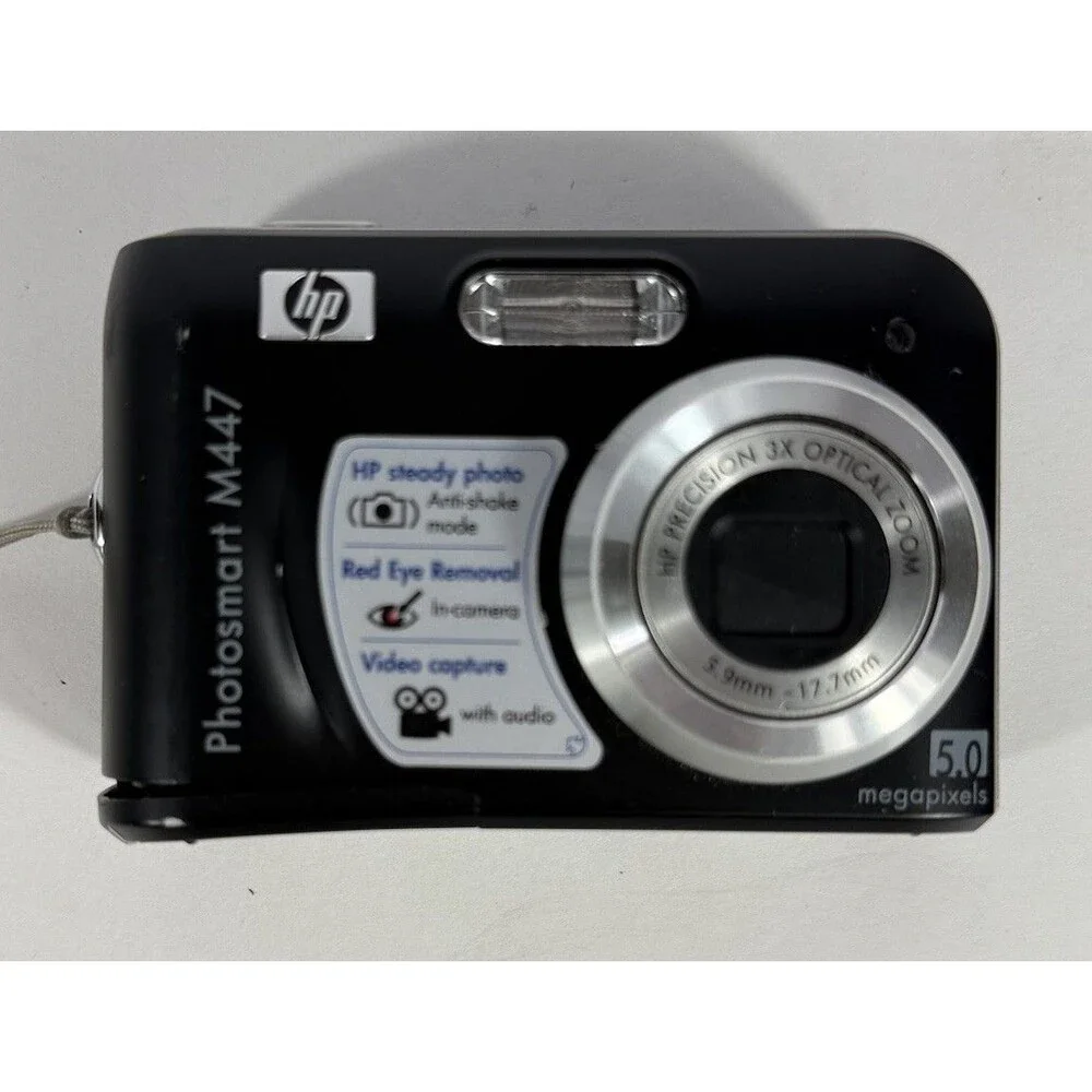 HP Photosmart M447 5.0 MP Digital Camera Black Model SNPRB-0704 Tested Working